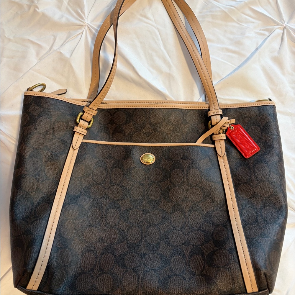 Coach Black and Tan Signature Tote
